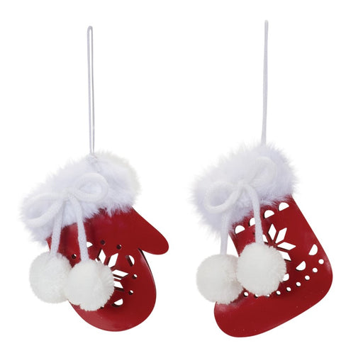 Melrose Snowflake Mitten/Stocking Ornament, Set of 12, Red/White - 86715DS