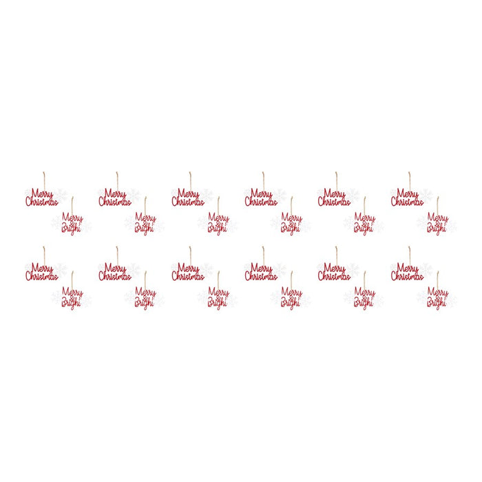 Melrose Metal Holiday Sentiment Ornament, Set of 12, Red/White