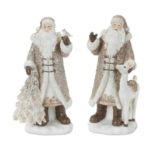 Melrose Santa Figurine/Deer/Pine Tree Accents, Set/2, Champagne/White - 86718DS