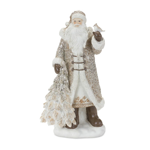 Melrose Santa Figurine/Deer/Pine Tree Accents, Set/2, Champagne/White