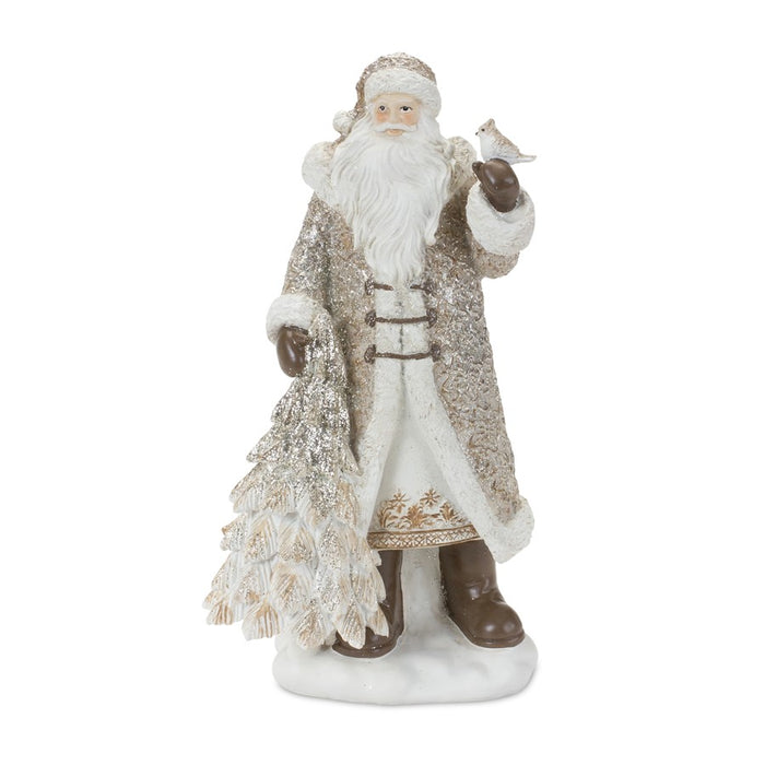 Melrose Santa Figurine/Deer/Pine Tree Accents, Set/2, Champagne/White