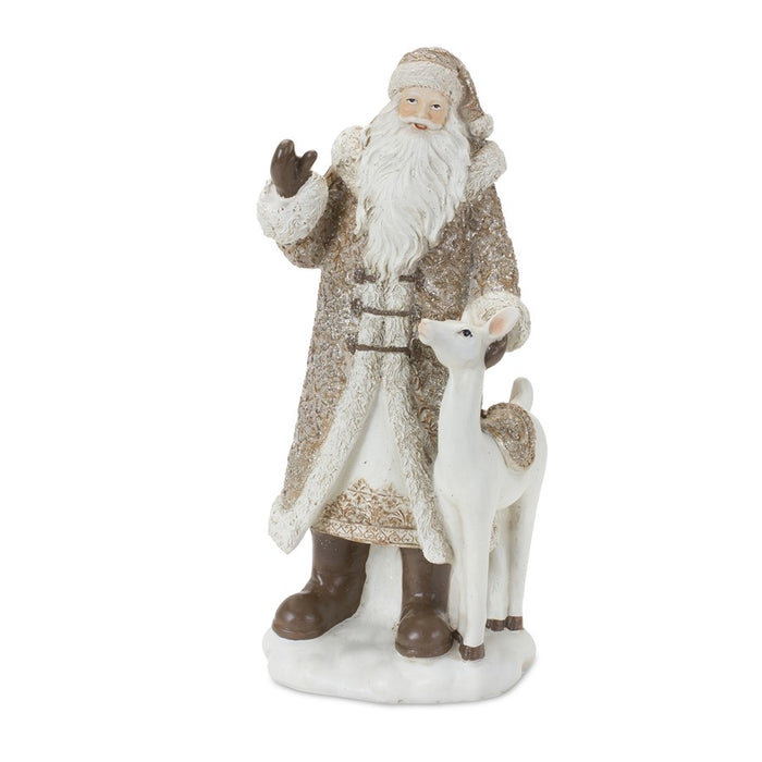 Melrose Santa Figurine/Deer/Pine Tree Accents, Set/2, Champagne/White