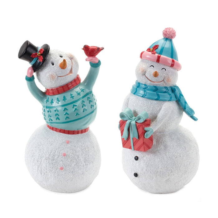 Melrose International Whimsical Snowman Figurine, Set of 2, Blue/White - 86723DS