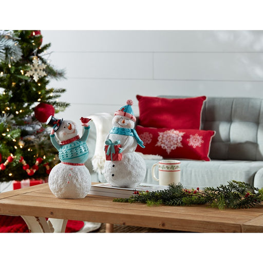 Melrose International Whimsical Snowman Figurine, Set of 2, Blue/White