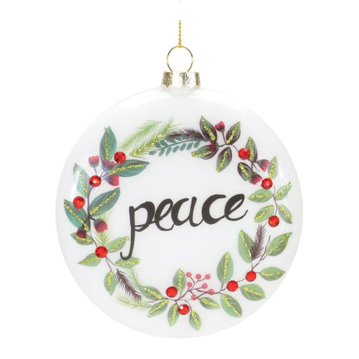 Melrose Peace/Noel Wreath Disc Ornament, Set of 12, Red/Green