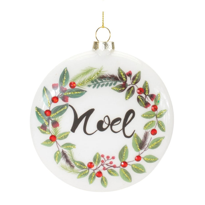 Melrose Peace/Noel Wreath Disc Ornament, Set of 12, Red/Green
