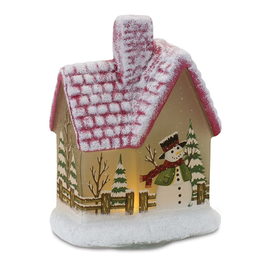 Melrose International LED Lighted House/Snowman, Set of 2, Red - 86728DS