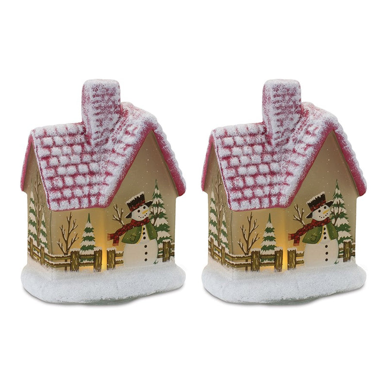 Melrose International LED Lighted House/Snowman, Set of 2, Red