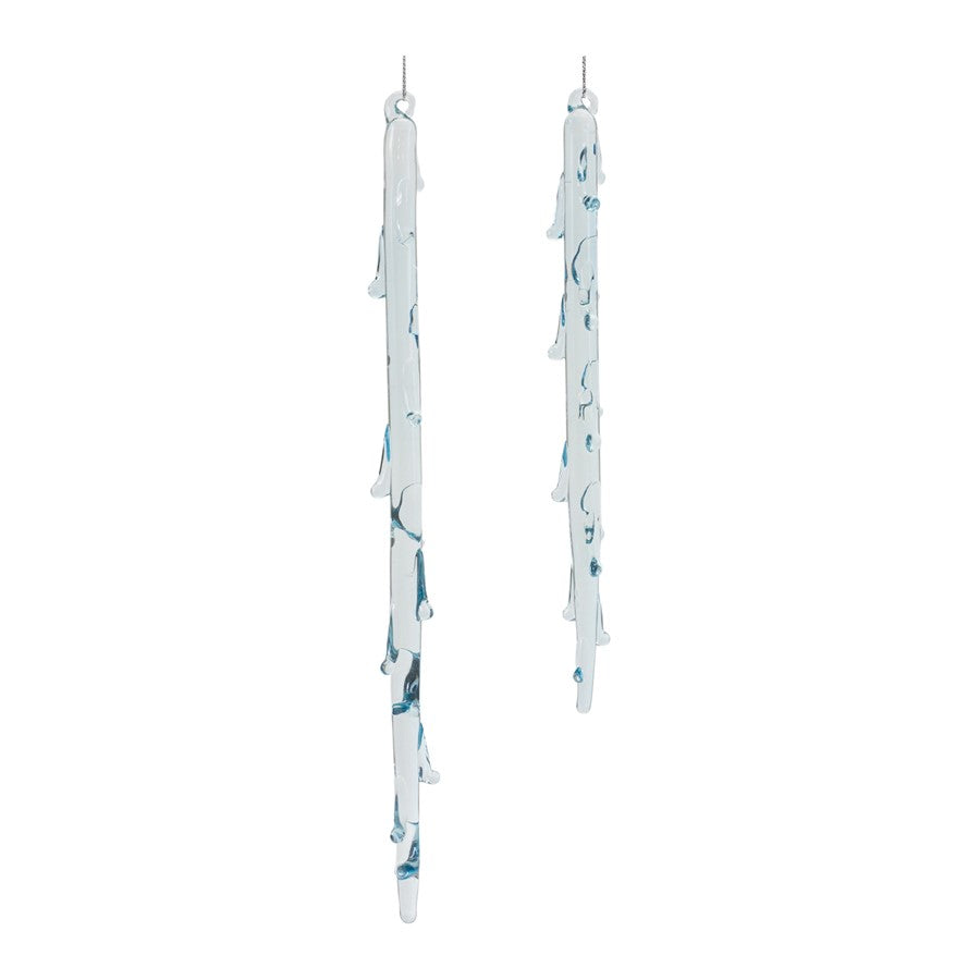 Melrose Int. Melted Glass Icicle Drop Ornament, Set of 6, Blue - 86732DS