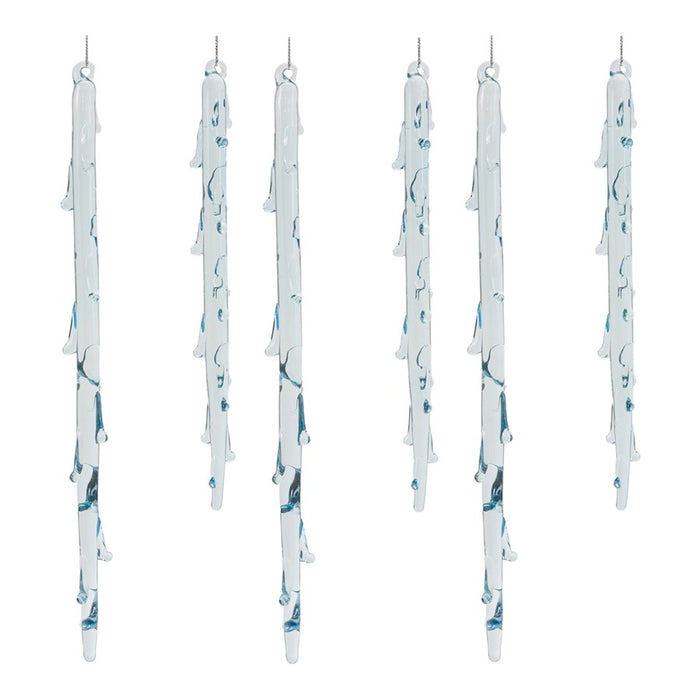 Melrose Int. Melted Glass Icicle Drop Ornament, Set of 6, Blue