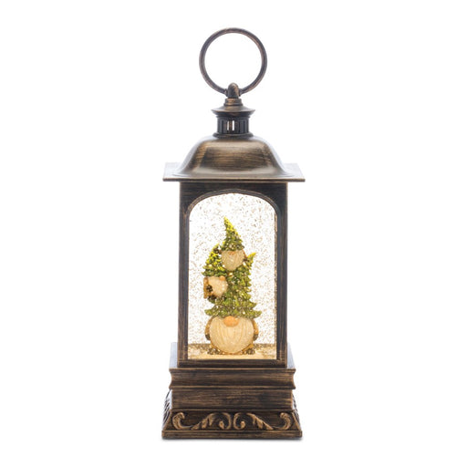 Melrose LED Snow Globe Lantern/Gnome Stack 9.75"H, Bronze/Green/White - 86741DS
