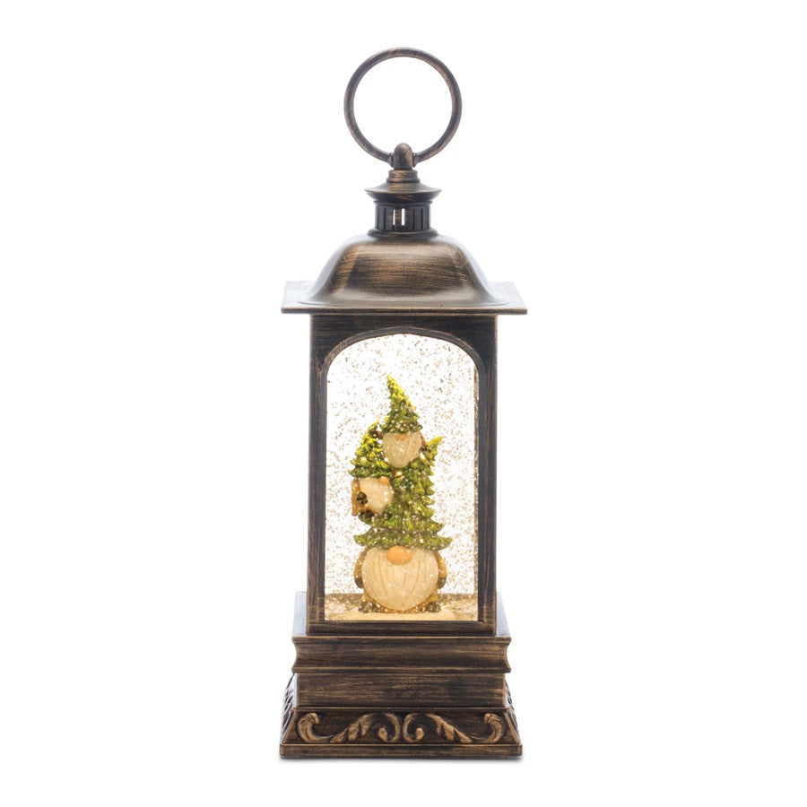 Melrose LED Snow Globe Lantern/Gnome Stack 9.75"H, Bronze/Green/White - 86741DS