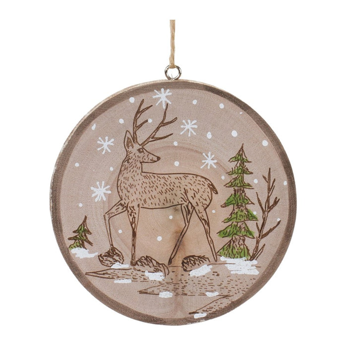 Melrose Wood Deer Tree Disc Ornament, Set of 12, Green/Brown