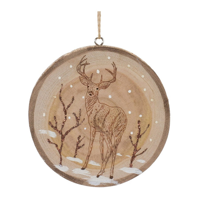 Melrose Wood Deer Tree Disc Ornament, Set of 12, Green/Brown