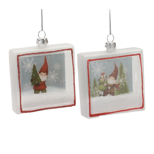 Melrose Glass Gnome Shadow Box Ornament, Set of 6, White/Red/Green - 86764DS