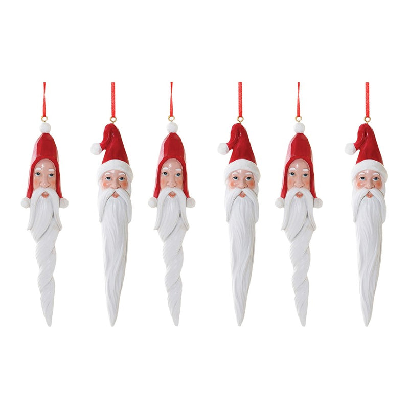 Melrose International Carved Santa Drop Ornament, Set of 6, White/Red