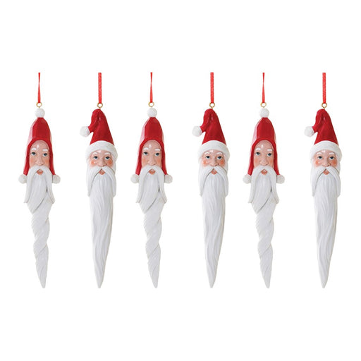 Melrose International Carved Santa Drop Ornament, Set of 6, White/Red