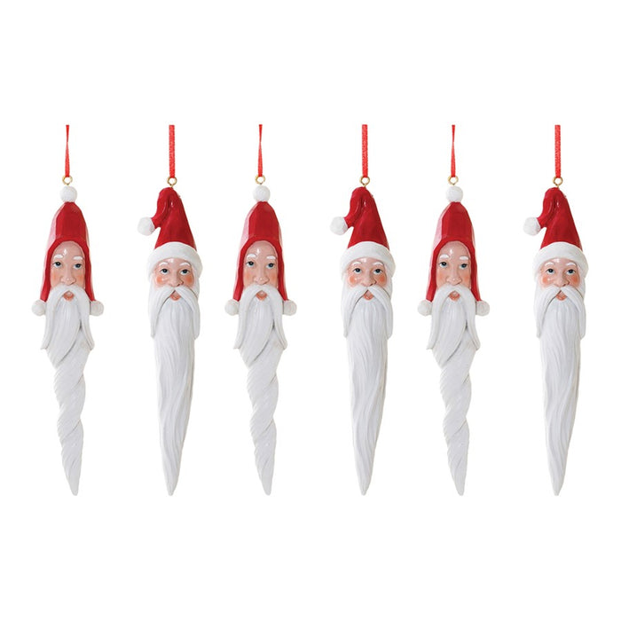 Melrose International Carved Santa Drop Ornament, Set of 6, White/Red