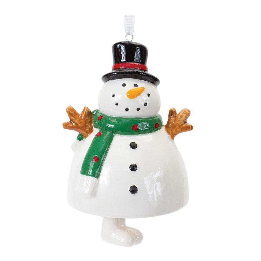 Melrose Ceramic Snowman Bell Ornament, Set of 12, White/Black - 86787DS
