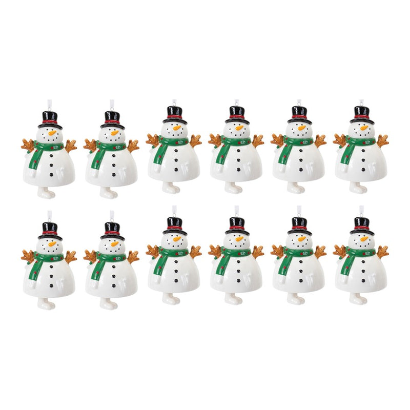 Melrose Ceramic Snowman Bell Ornament, Set of 12, White/Black