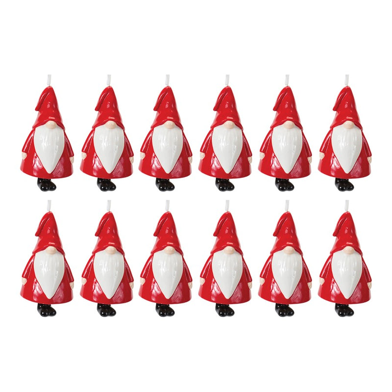 Melrose Int. Ceramic Gnome Bell Ornament, Set of 12, Red/White