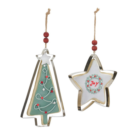 Melrose Tree/Star Cookie Cutter Ornament, Set of 12, Green/White/Brown - 86793DS