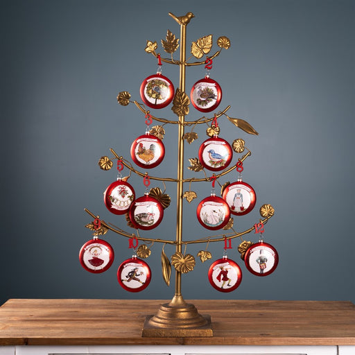 Melrose Twelve Days of Christmas Ornament, Set of 12, Red/White