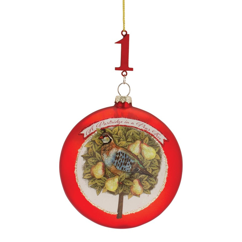 Melrose Twelve Days of Christmas Ornament, Set of 12, Red/White