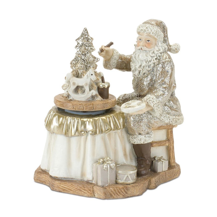 Melrose Santa/Spinning Christmas Tree, Set of 2, White/Silver/Tan - 86809DS