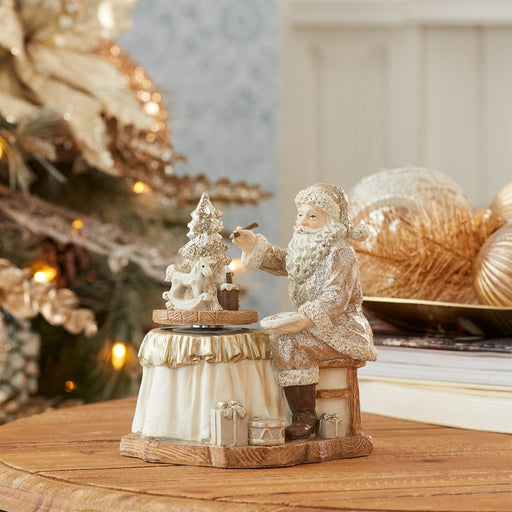 Melrose Santa/Spinning Christmas Tree, Set of 2, White/Silver/Tan
