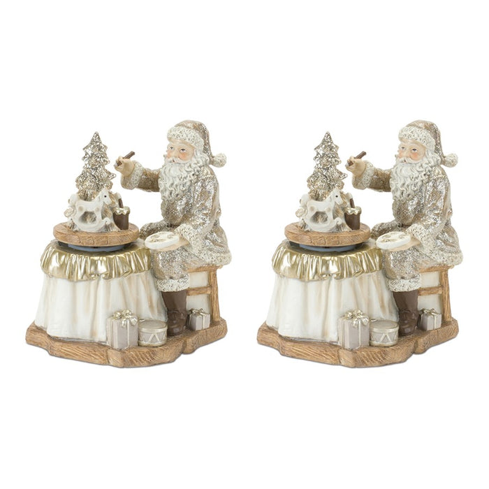 Melrose Santa/Spinning Christmas Tree, Set of 2, White/Silver/Tan