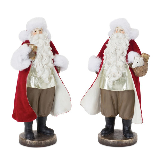 Melrose Flocked Santa Figurine/Toy Accents, Set of 2, Red/White/Black - 86811DS