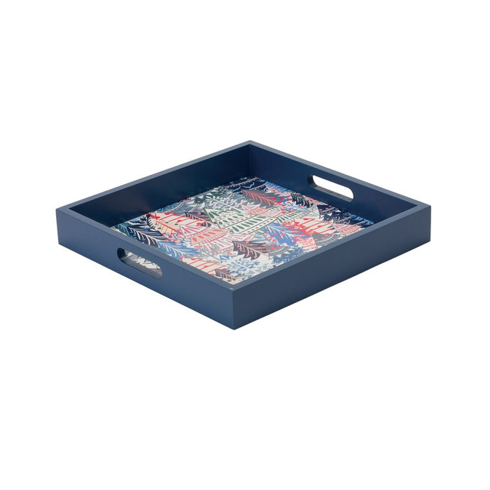 Melrose International Berry/Pine Tree Holiday Tray, Set of 2, Blue/Red