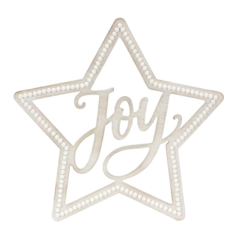 Melrose Beaded Wood Star/Joy Sentiment, Set of 2, Brown/White - 86823DS