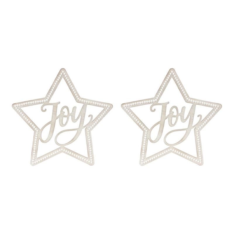 Melrose Beaded Wood Star/Joy Sentiment, Set of 2, Brown/White