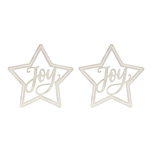 Melrose Beaded Wood Star/Joy Sentiment, Set of 2, Brown/White