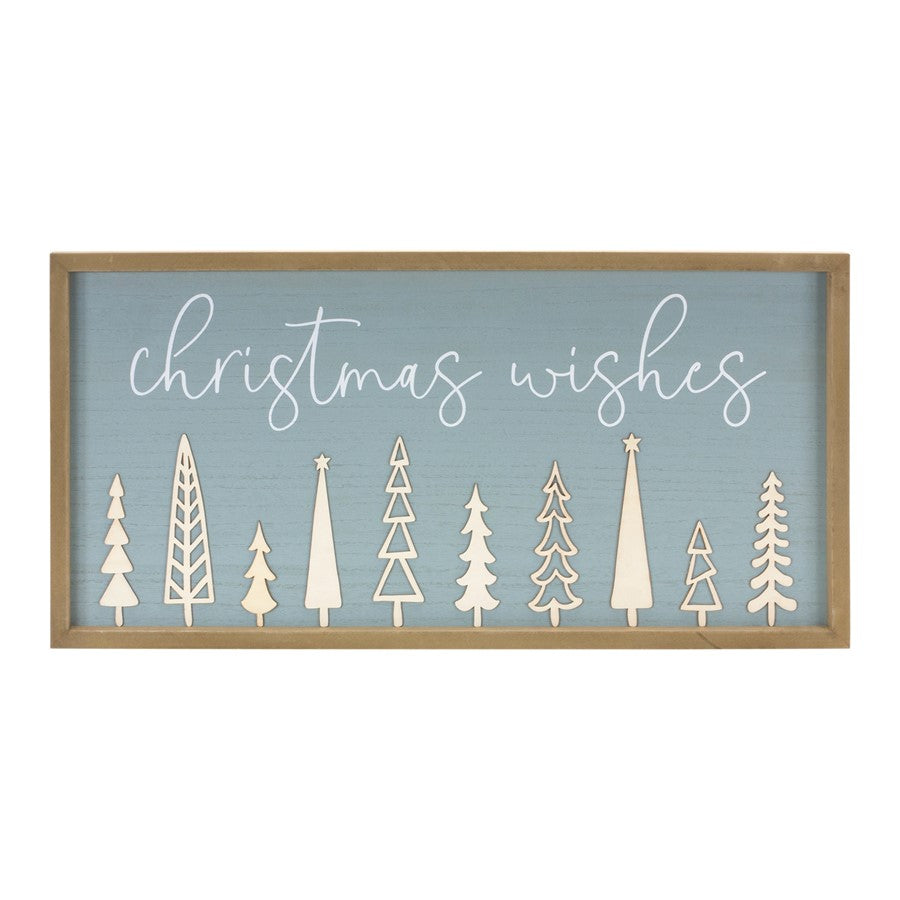 Melrose Christmas Wishes Holiday Wall Sign 31.5"L, Blue/White - 86825DS