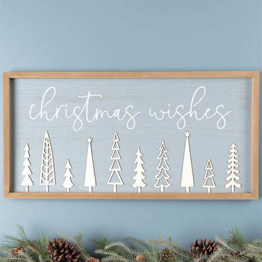 Melrose Christmas Wishes Holiday Wall Sign 31.5"L, Blue/White