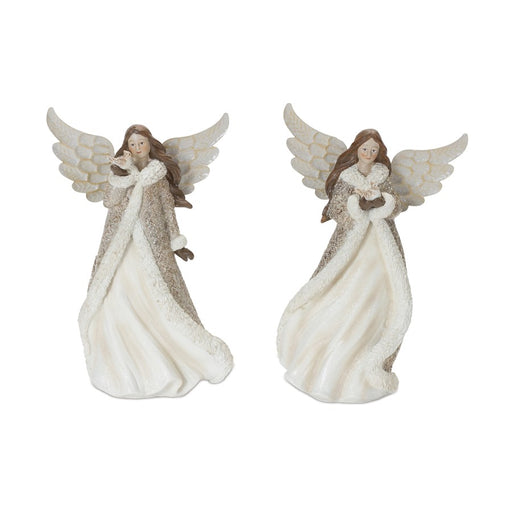 Melrose Winter Angel Figurine/Bird Accent, Set of 2, Champagne/Brown - 86828DS
