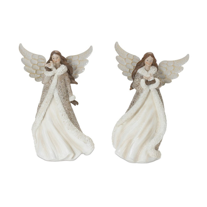 Melrose Winter Angel Figurine/Bird Accent, Set of 2, Champagne/Brown - 86828DS