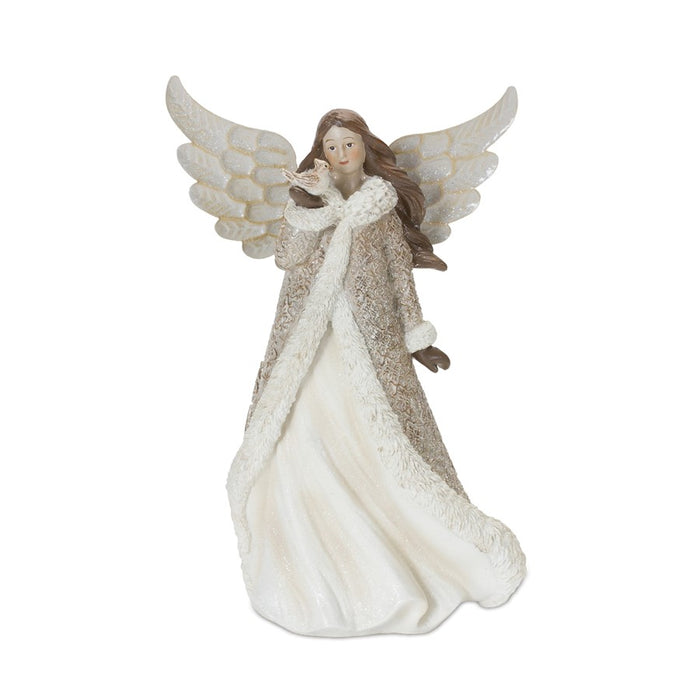Melrose Winter Angel Figurine/Bird Accent, Set of 2, Champagne/Brown