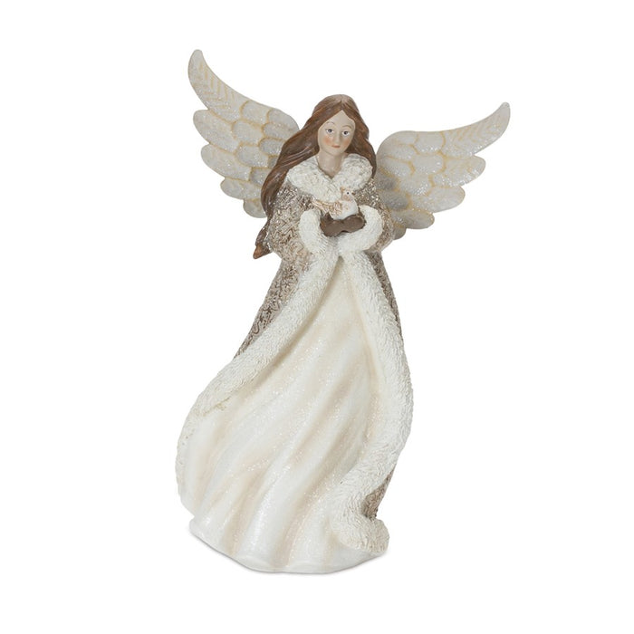 Melrose Winter Angel Figurine/Bird Accent, Set of 2, Champagne/Brown