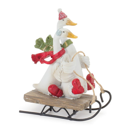Melrose Sledding Holiday Goose Figurine, Set of 4, Green/White/Red - 86835DS