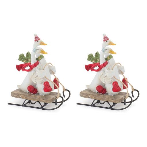 Melrose Sledding Holiday Goose Figurine, Set of 4, Green/White/Red
