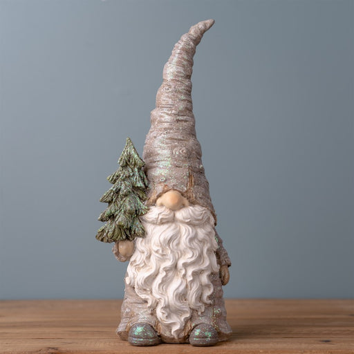 Melrose Pine Tree Trunk Gnome Statue, Set of 2, Grey/Brown/White