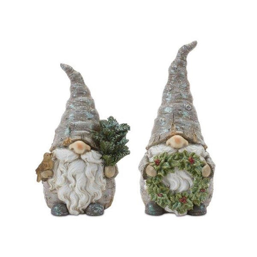 Melrose Pine Tree Trunk Gnome/Wreath Accent, Set/2, Grey/White/Green - 86837DS