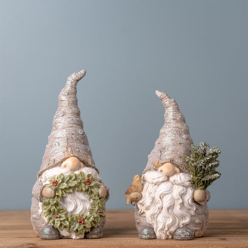Melrose Pine Tree Trunk Gnome/Wreath Accent, Set/2, Grey/White/Green