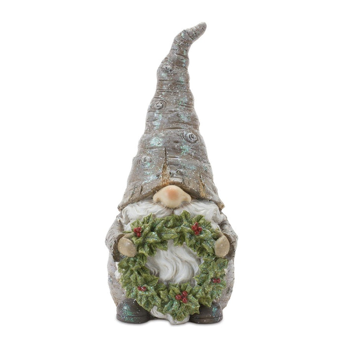 Melrose Pine Tree Trunk Gnome/Wreath Accent, Set/2, Grey/White/Green