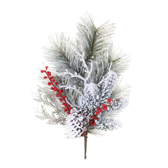 Melrose International Snowy Pine w/Berry Spray, Set of 2, Green/White - 86852DS