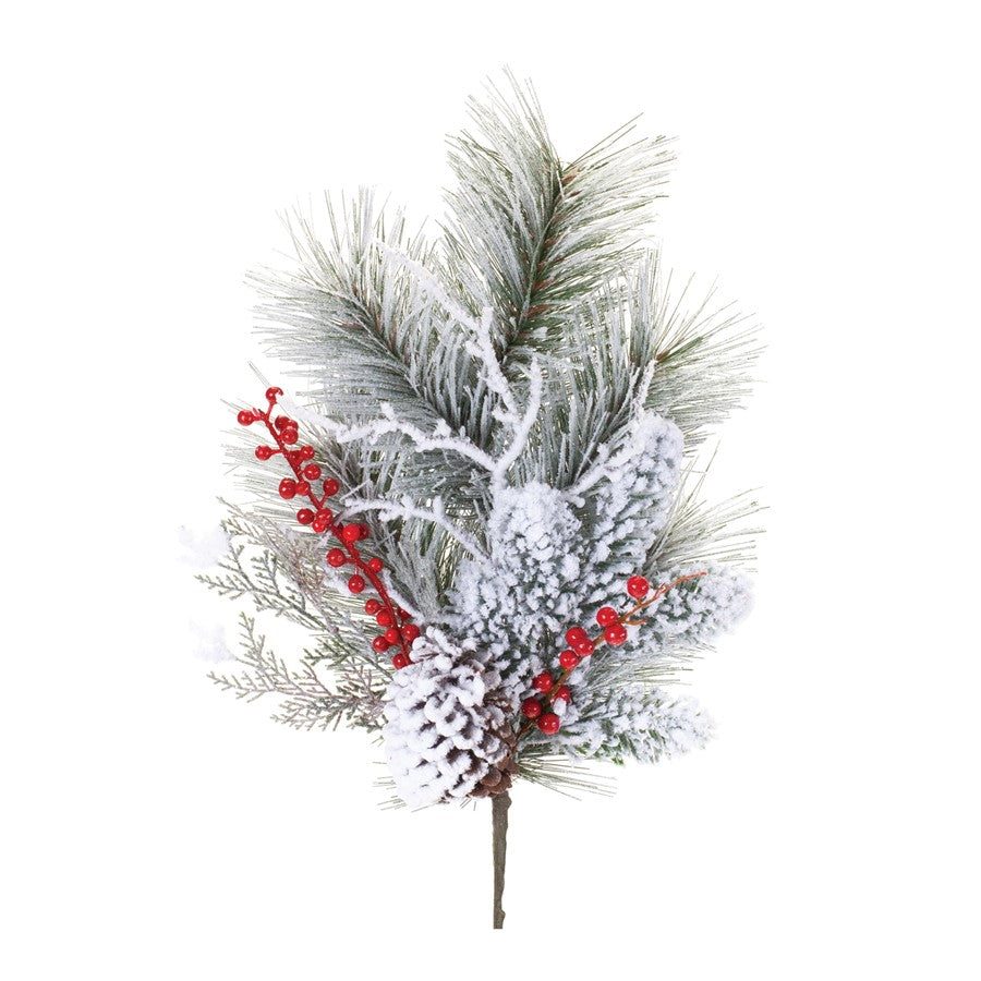 Melrose International Snowy Pine w/Berry Spray, Set of 2, Green/White - 86852DS